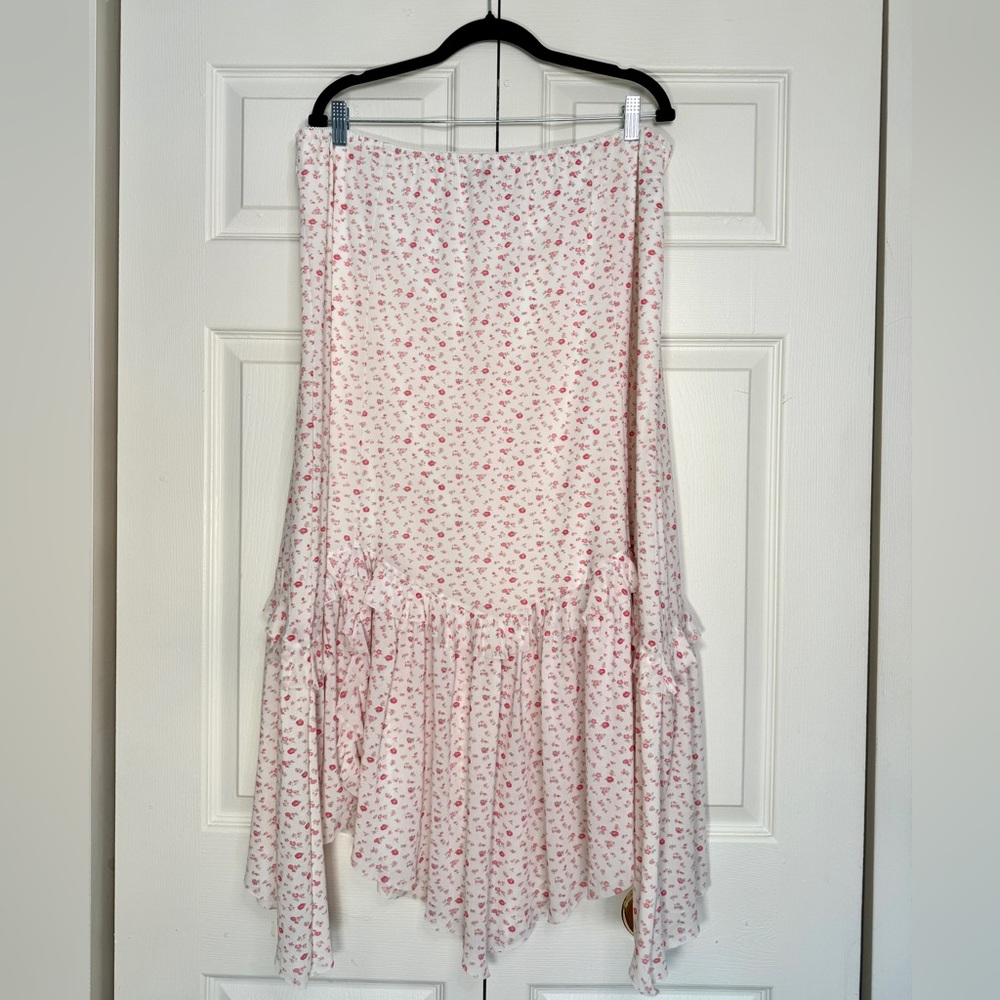 American Eagle Pink Flower Print Ruffle Maxi Skirt